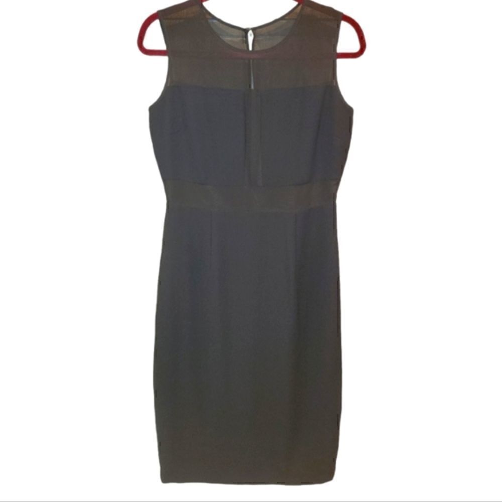 Andrew Marc New York Black Illusion Sheer Yoke Knee Length Little Black Dress 6